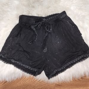 NEW POL Washed Detail, Crochet Lace Hem, Tie Waist Short - Small